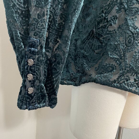 Coldwater Creek Womens Petite Large Paisley Crushed Velvet Button Up Blouse - Picture 7 of 10